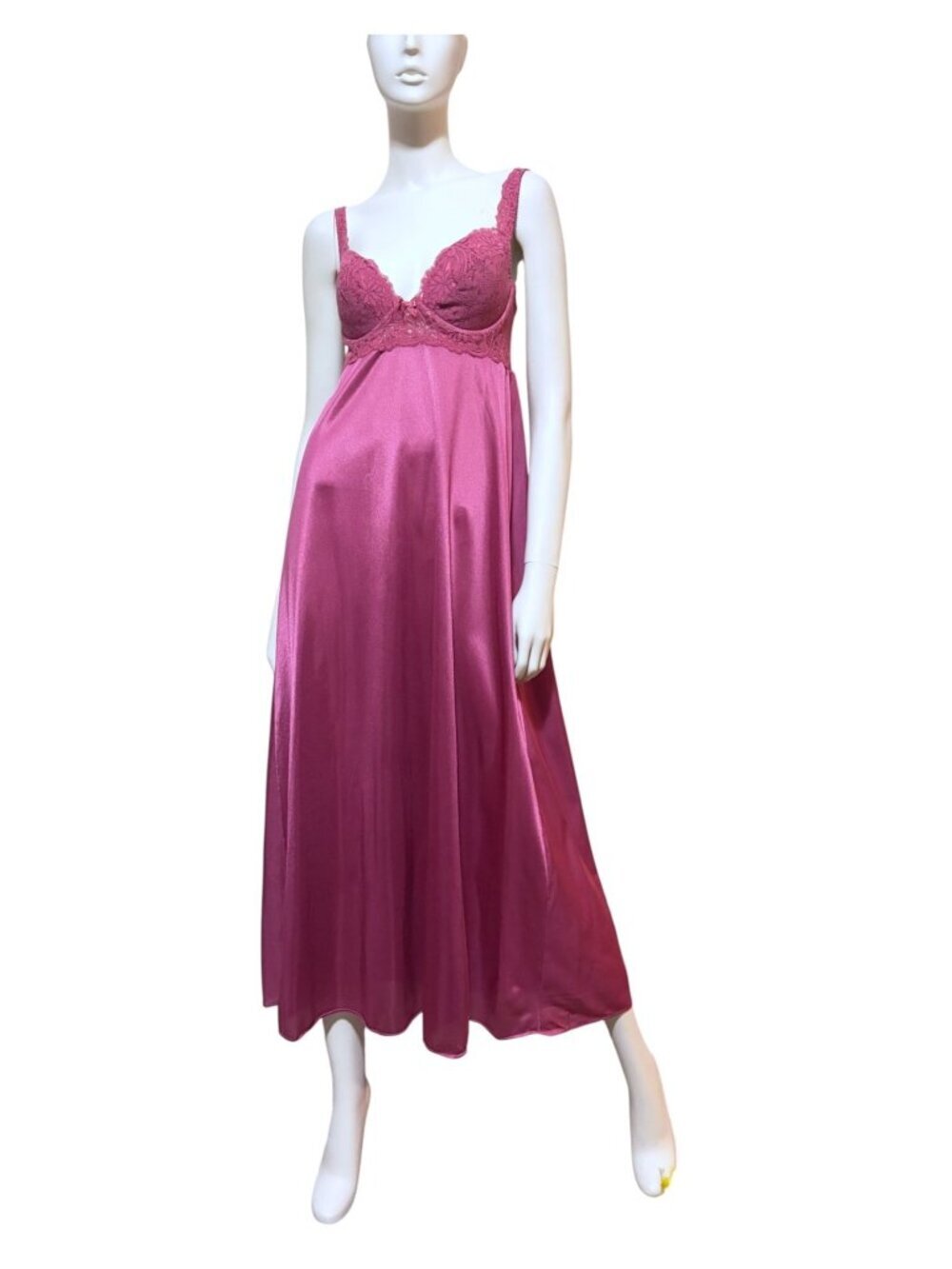 VTG Olga Maxi Slip Nightgown Plunge Bodice Bustier Satin Style 92147 Romantic